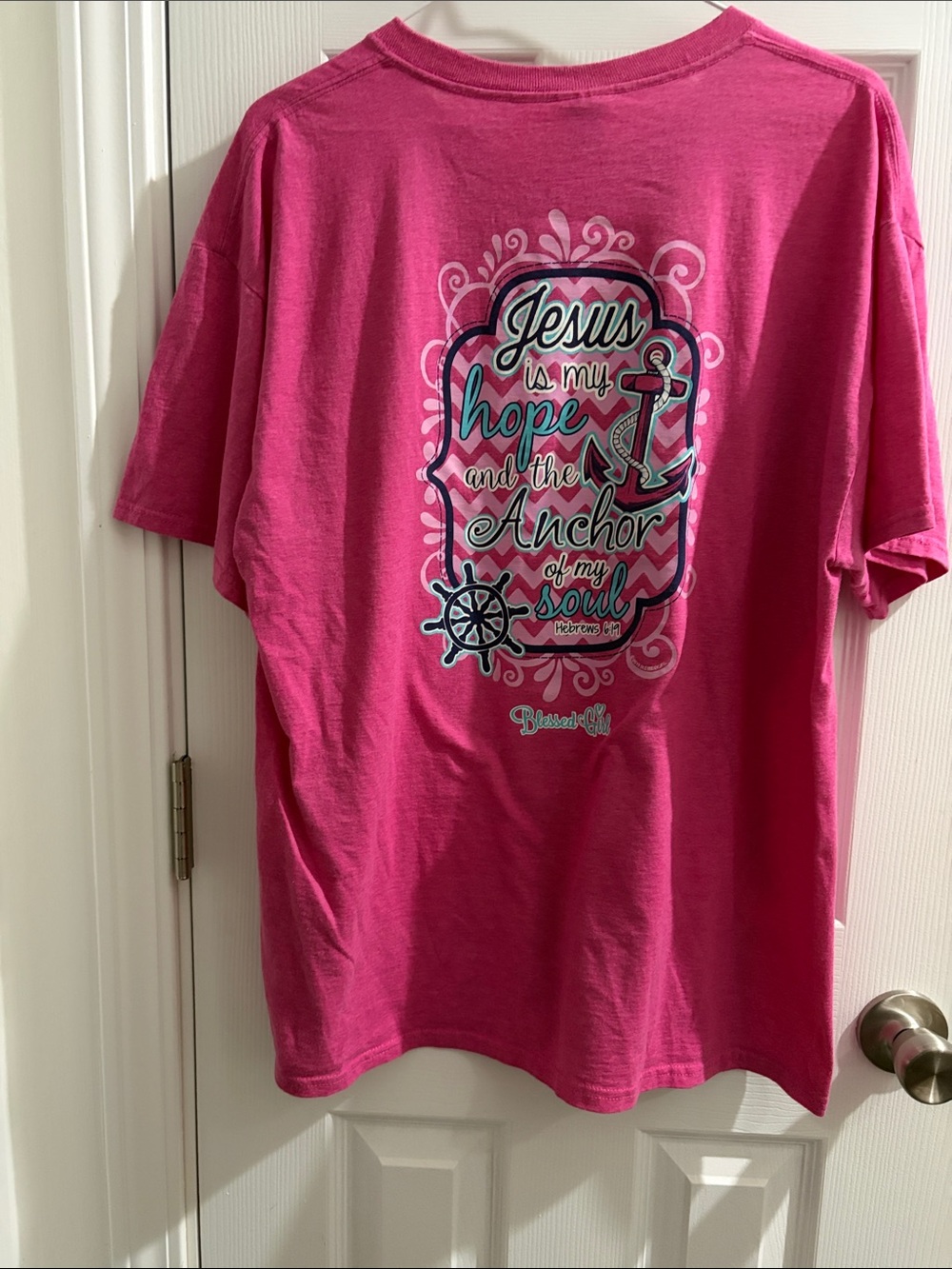 Fruit of the Loom Bright Pink "Blessed Girl" Anchor Graphic Tee - Picture 2 of 3